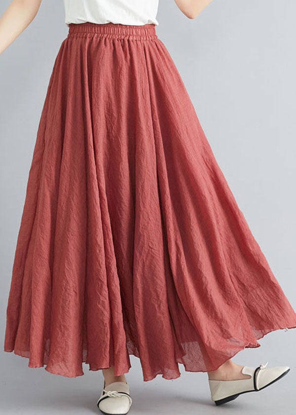 Style Rust Elastic Waist Exra Large Hem Cotton Linen a Line Skirts Summer