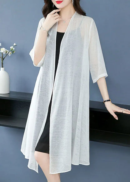 Loose White V Neck Thin Silk Cardigans Summer