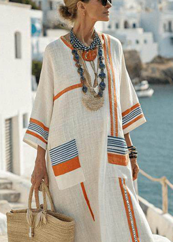 Loose Picture 1 Pockets Patchwork Ankle Dress Short Sleeve