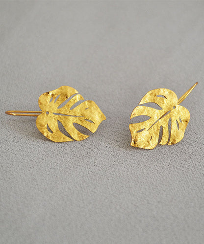Gold Leaf Shape 14k Gold Copper Stud Earrings