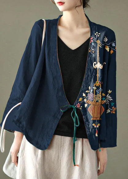 Green Cashew Embroidered Long Sleeve Linen Shirt