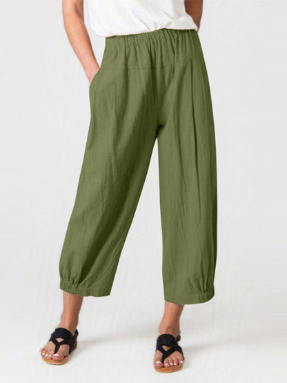 Loose Harem Pants High Waist Cotton Linen Cropped Pants Wide Leg Pants