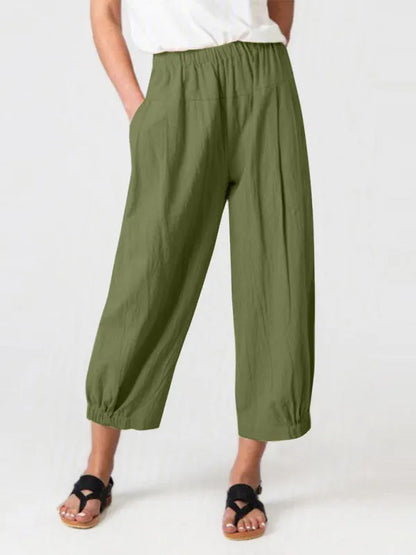 Loose Harem Pants High Waist Cotton Linen Cropped Pants Wide Leg Pants