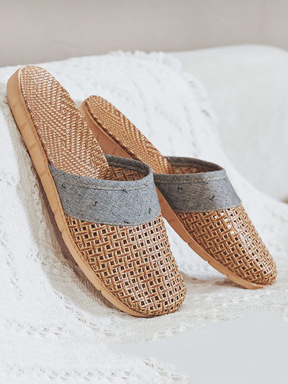Summer Bamboo Weaving Spliced Slippers