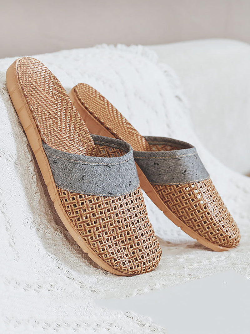 Summer Bamboo Weaving Spliced Slippers