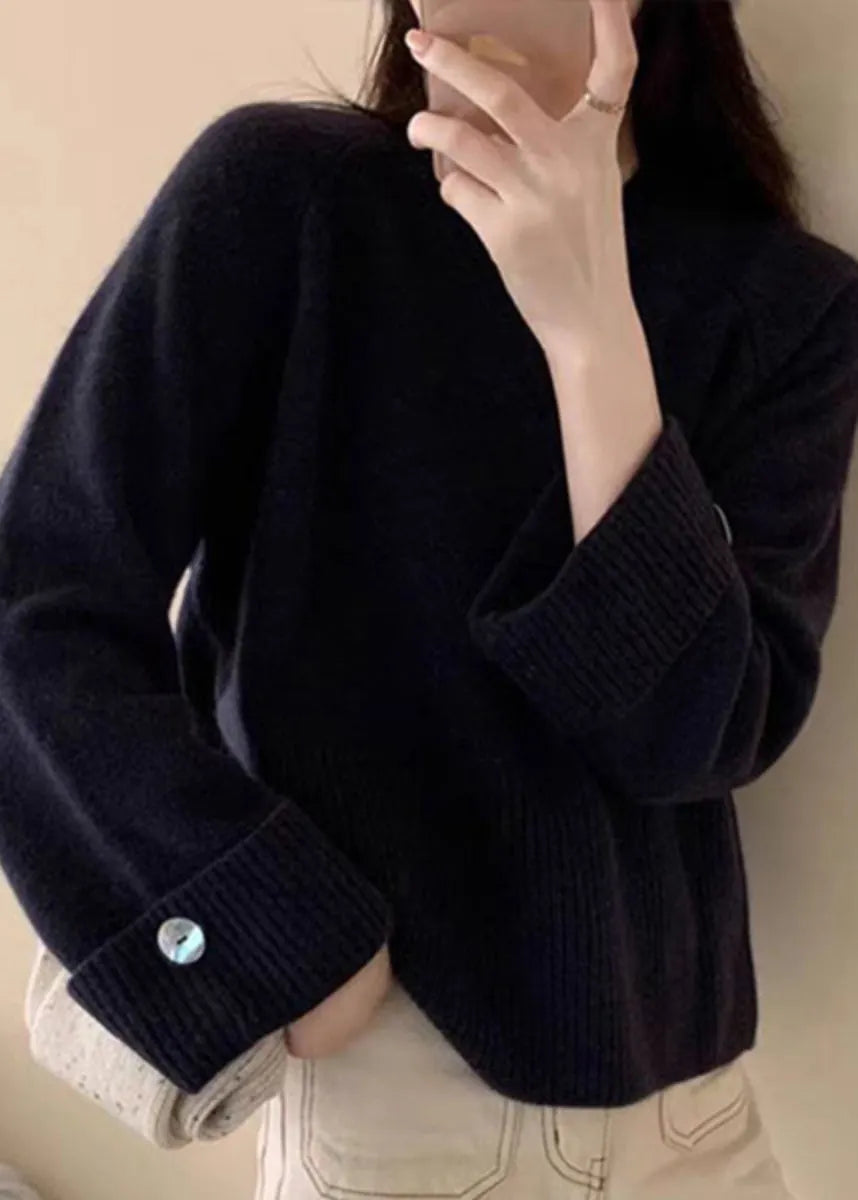 Purple O-neck Cozy Cotton Knit Sweater Top Fall