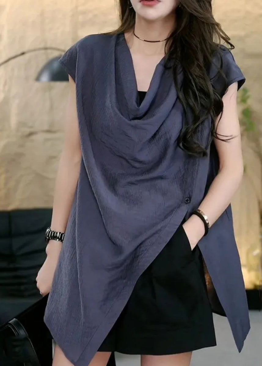 Coffee Asymmetrical Side Open Tops Sleeveless