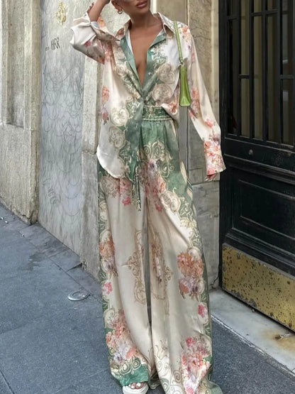 Oversized Loose Unique Printed Stretch Waist Wide Leg Pants