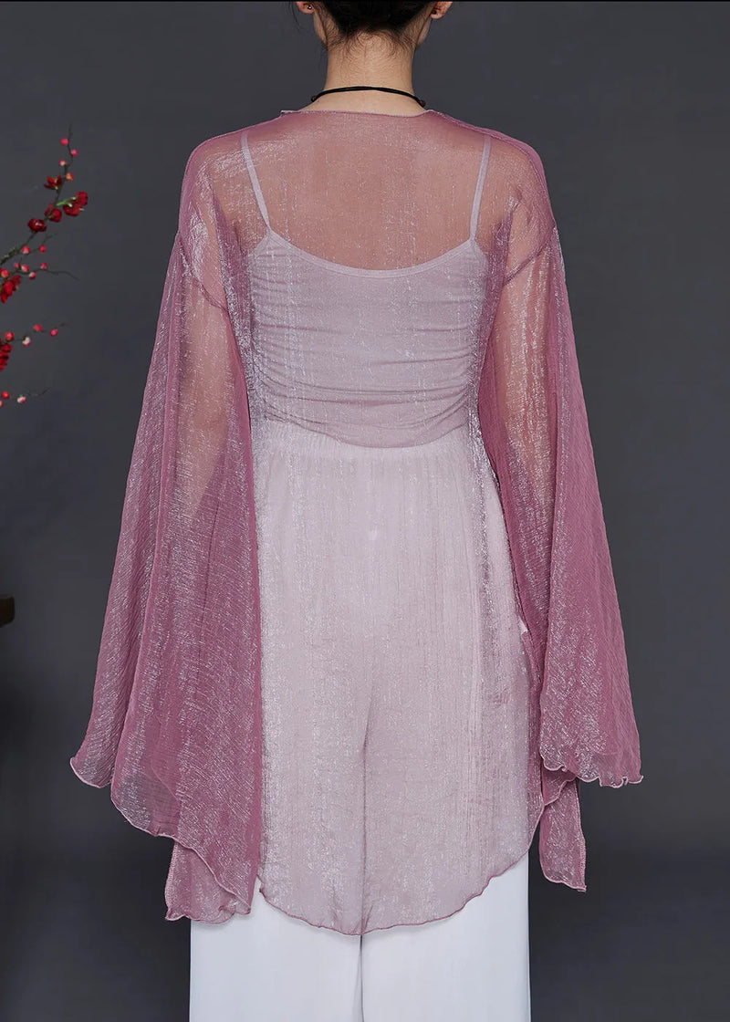 Fine Purple Asymmetrical Silk Loose Cardigan Summer