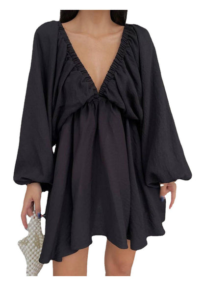 Style Lantern Sleeve V Neck Short Dress