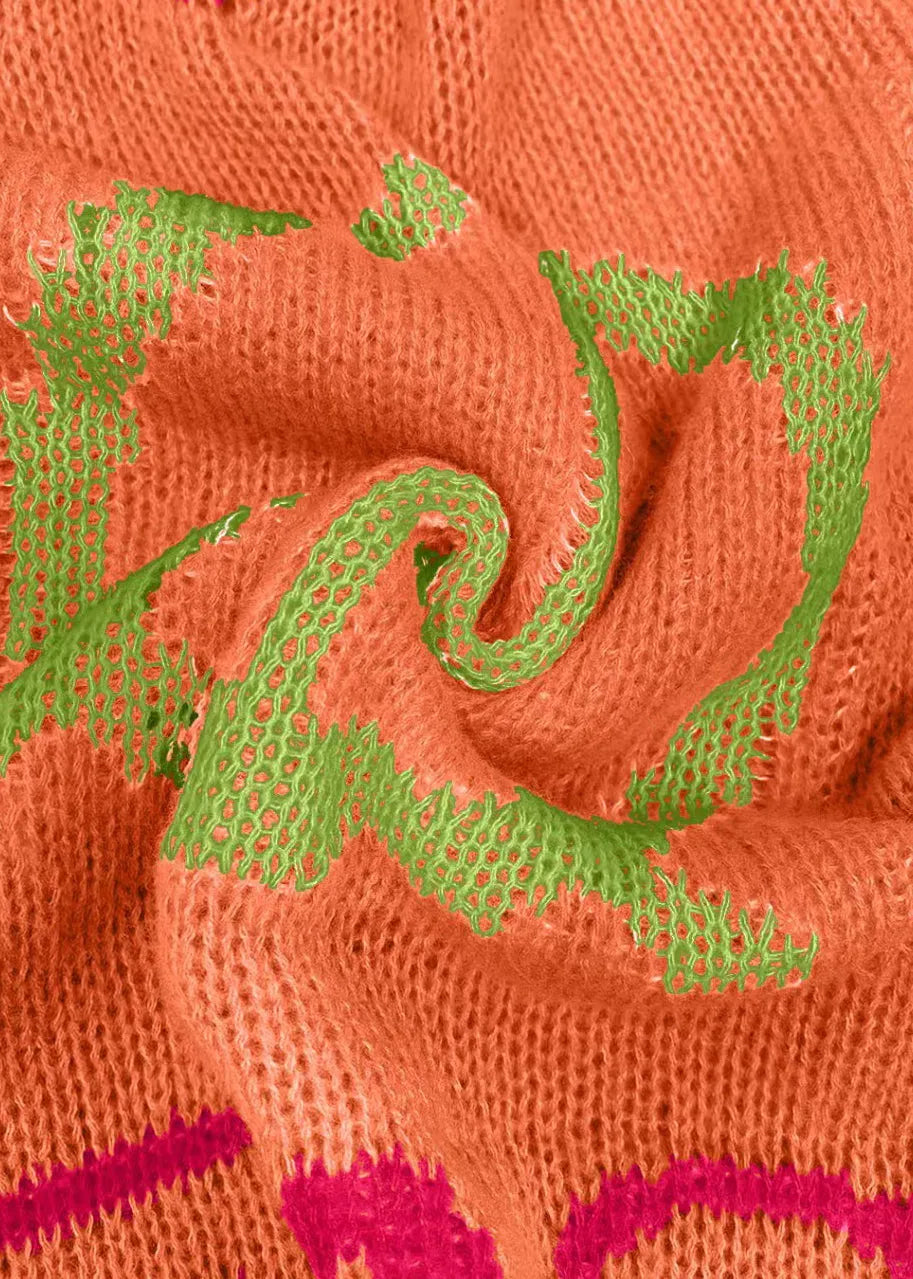 Boutique Orange Jacquard Oversized Knit Cardigan Fall