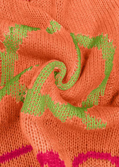Boutique Orange Jacquard Oversized Knit Cardigan Fall