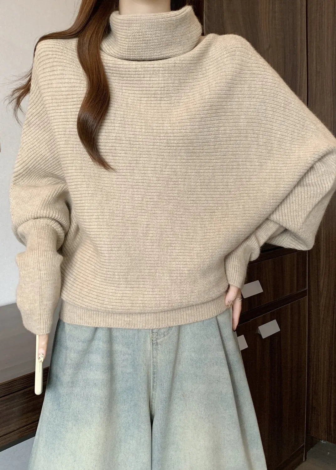 Apricot Turtleneck Thick Knit Sweater Winter