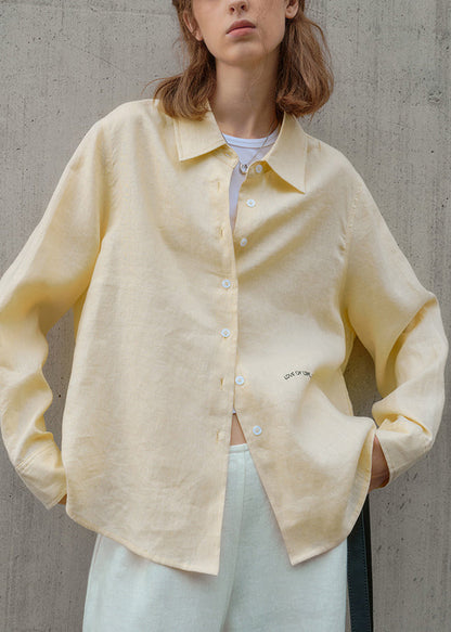 White Peter Pan Collar Embroidered Linen Blouses Spring