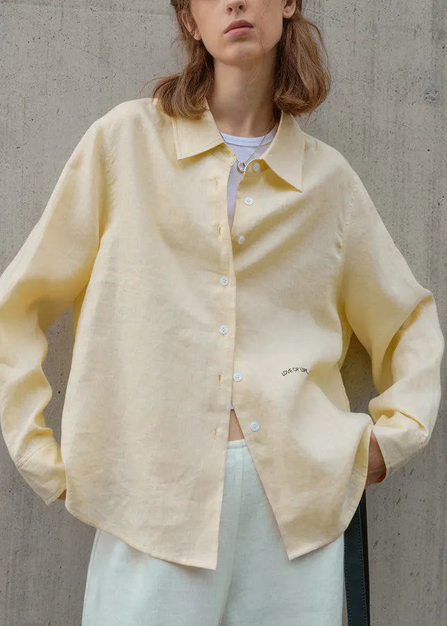 White Peter Pan Collar Embroidered Linen Blouses Spring