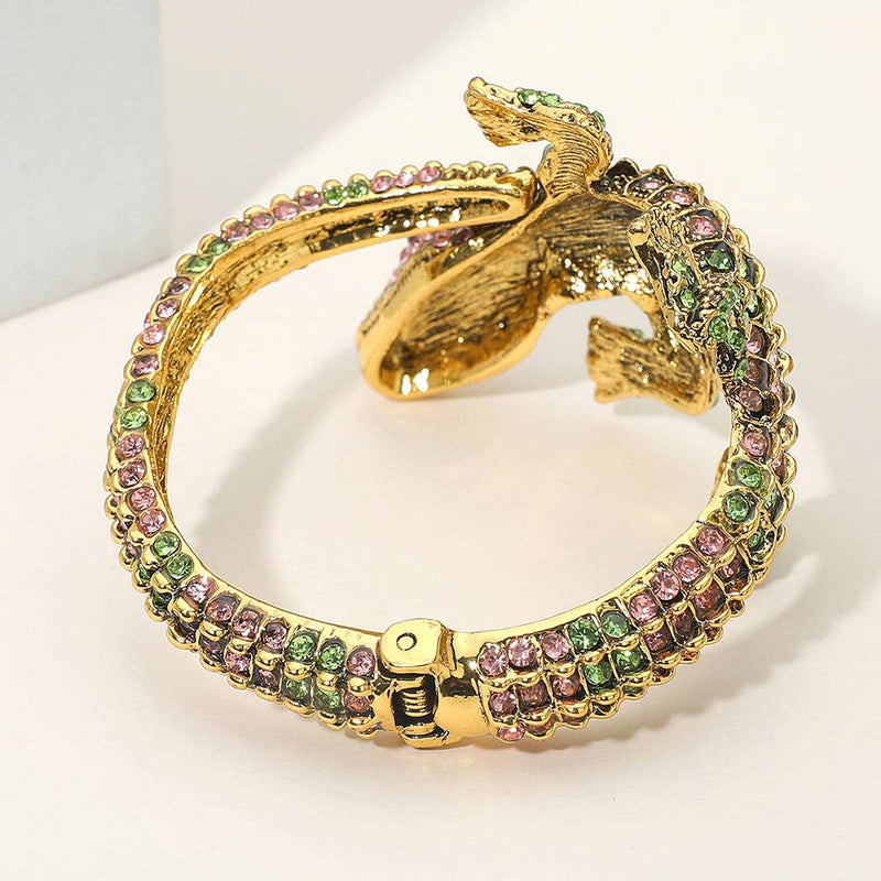 Crystal Rhinestone Crocodile/alligator Embellished Bracelet: Pink&green