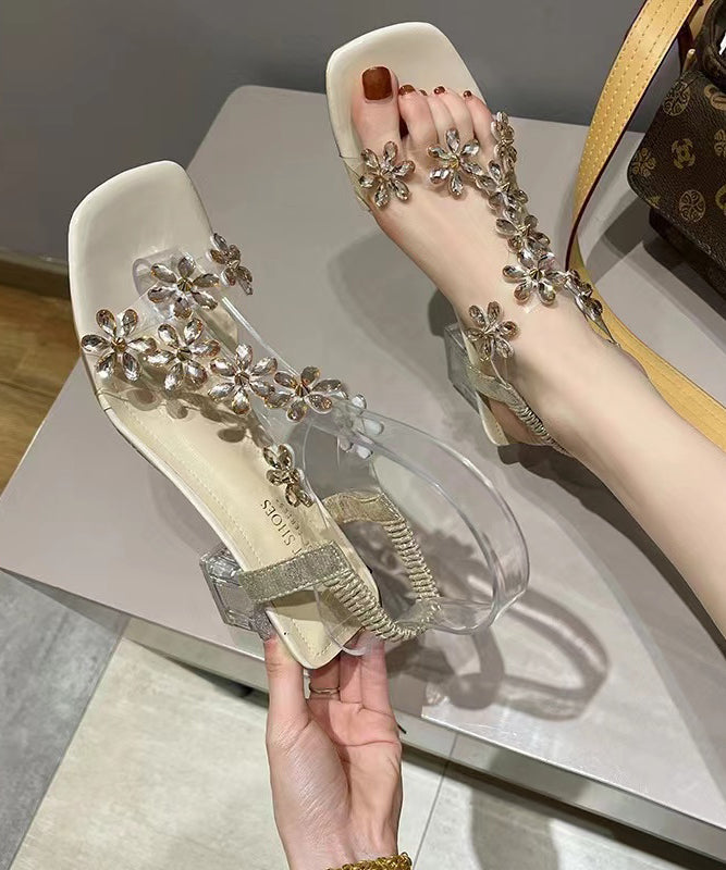 Black Clear Chunky Heels Splicing Sandals Peep Toe