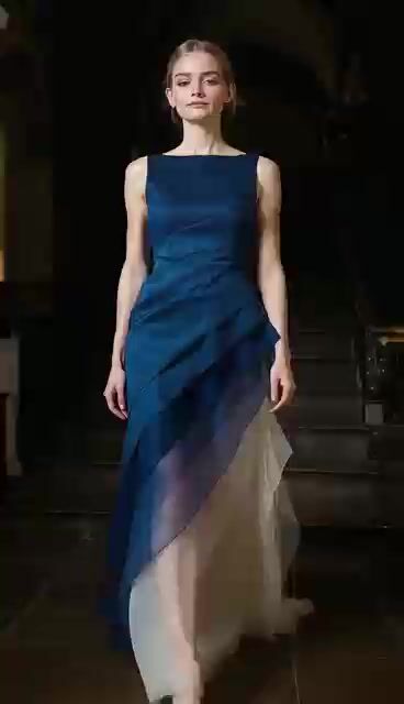 French Blue High Waist Patchwork Tulle Maxi Dresses Sleeveless