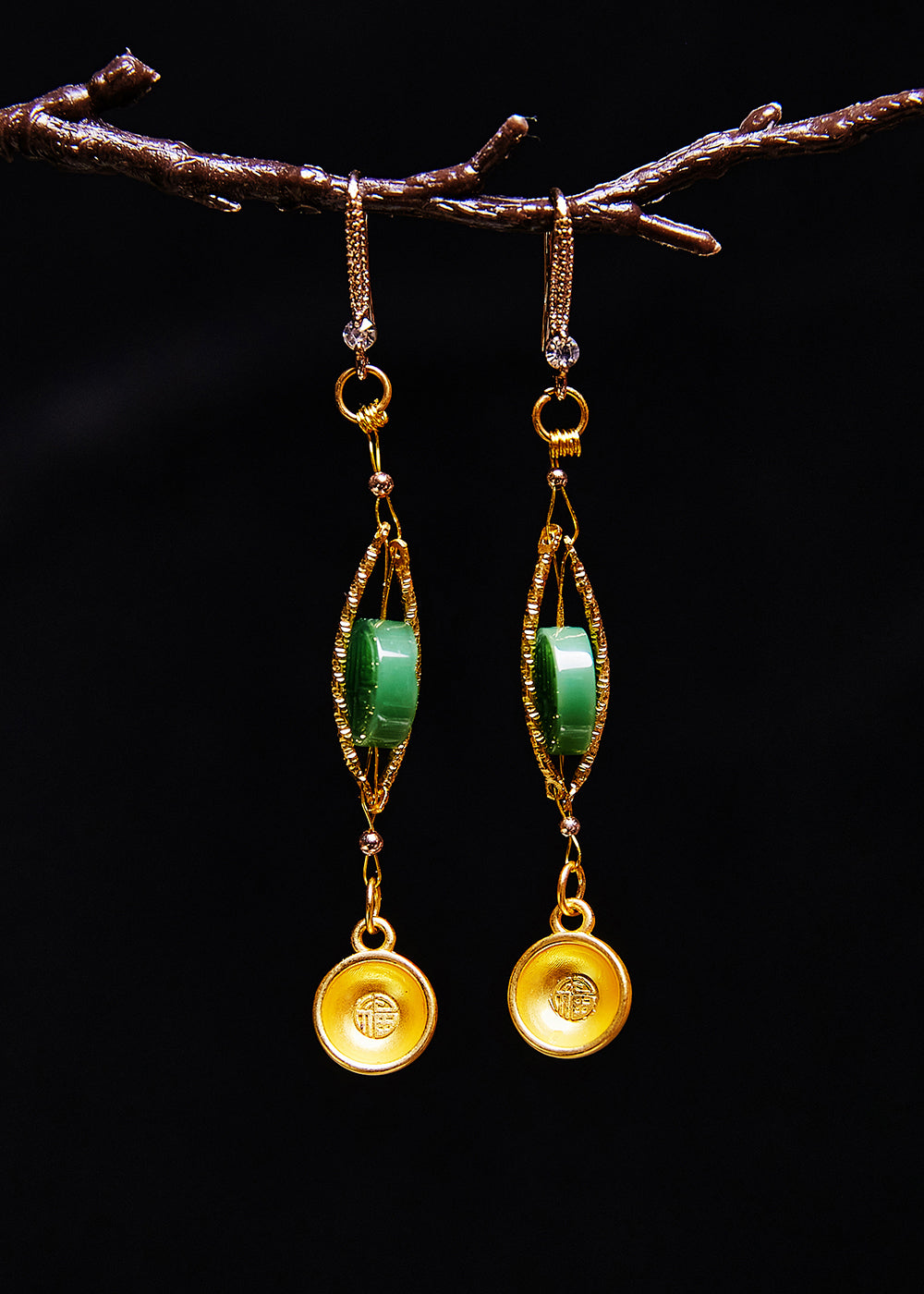 Blessed Bowl Gilding Fine Jade Drop Earrings