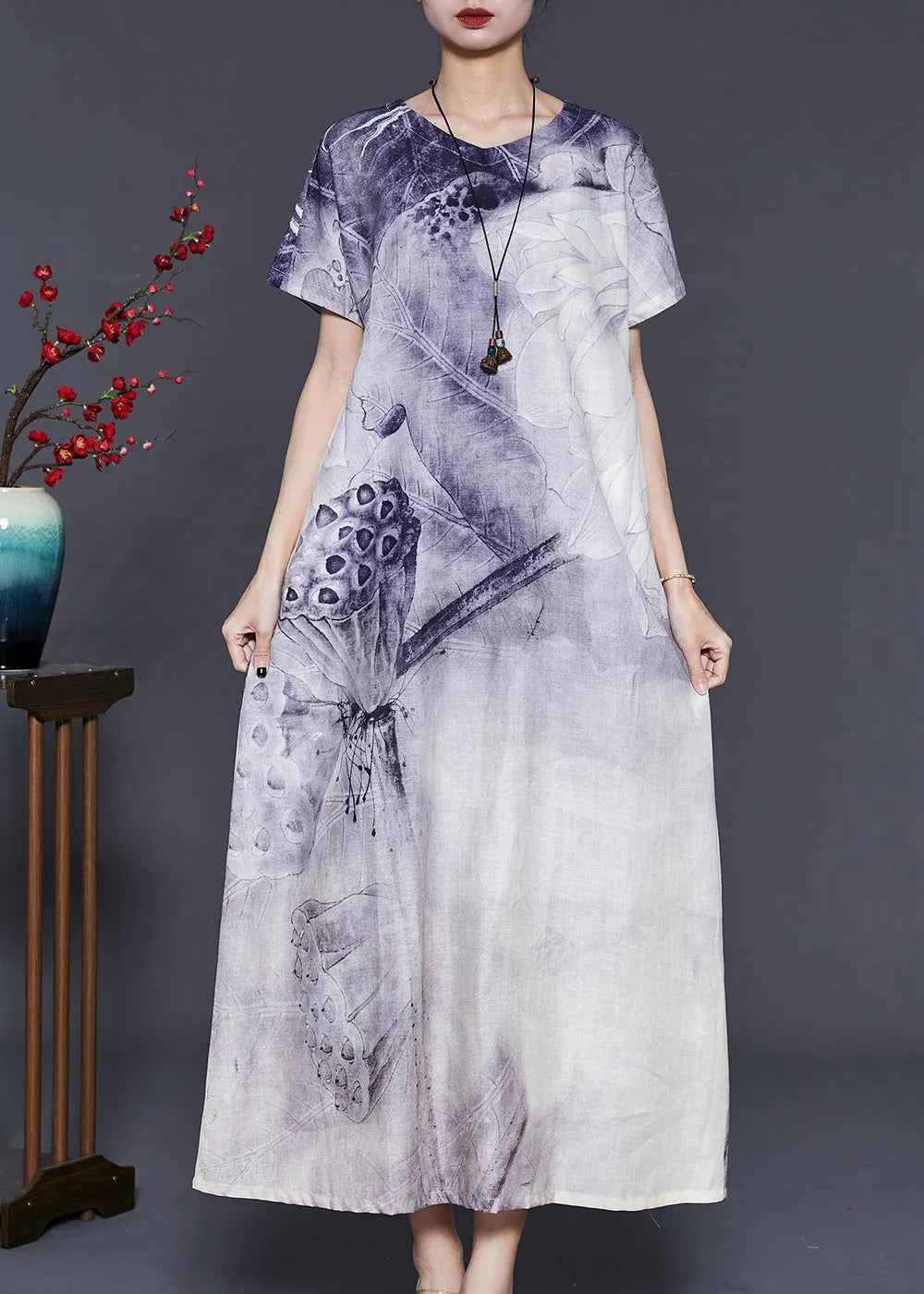 Purple Tie Dye Cotton Long Dress Summer
