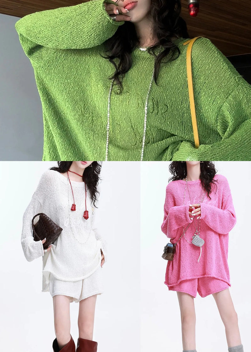 Grass Green Embroidered Letter Knit Two-piece Set Spring