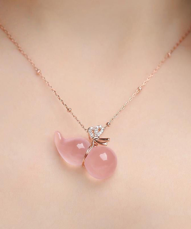 Pink Sterling Silver Crystal Gourd Charm Bracelet