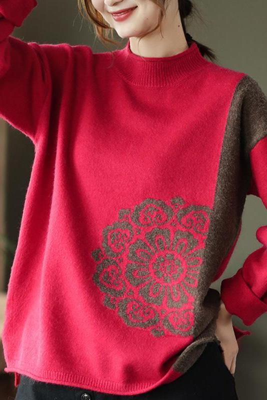 Winter Retro Flower Knitted Sweater Jumper