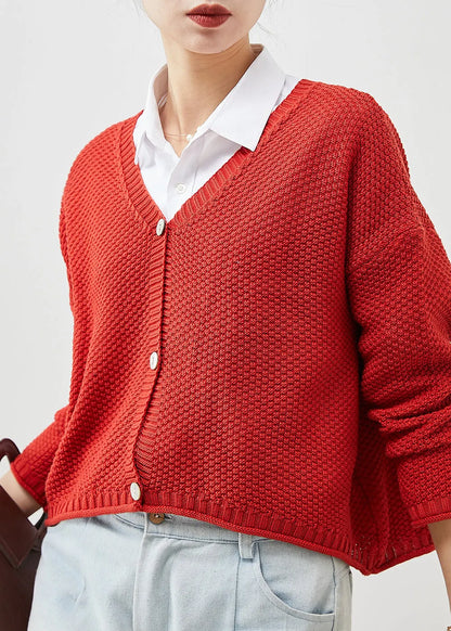 Red Button Down Knit Loose Cardigan Spring