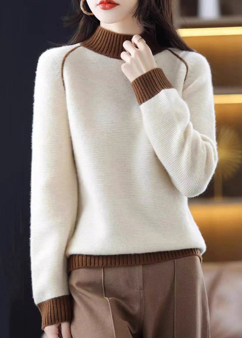 Brown Turtleneck Cozy Patchwork Wool Knit Sweaters