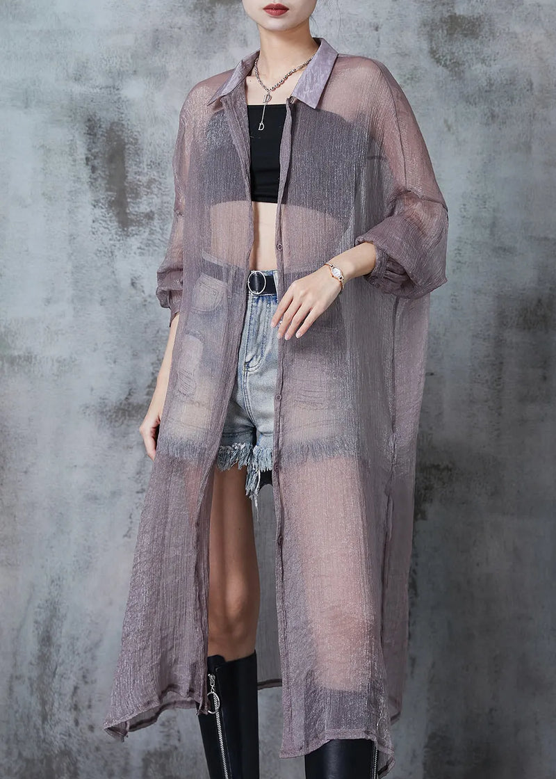 Grey Tulle Upf 50+ Cardigans Oversized Side Open Summer