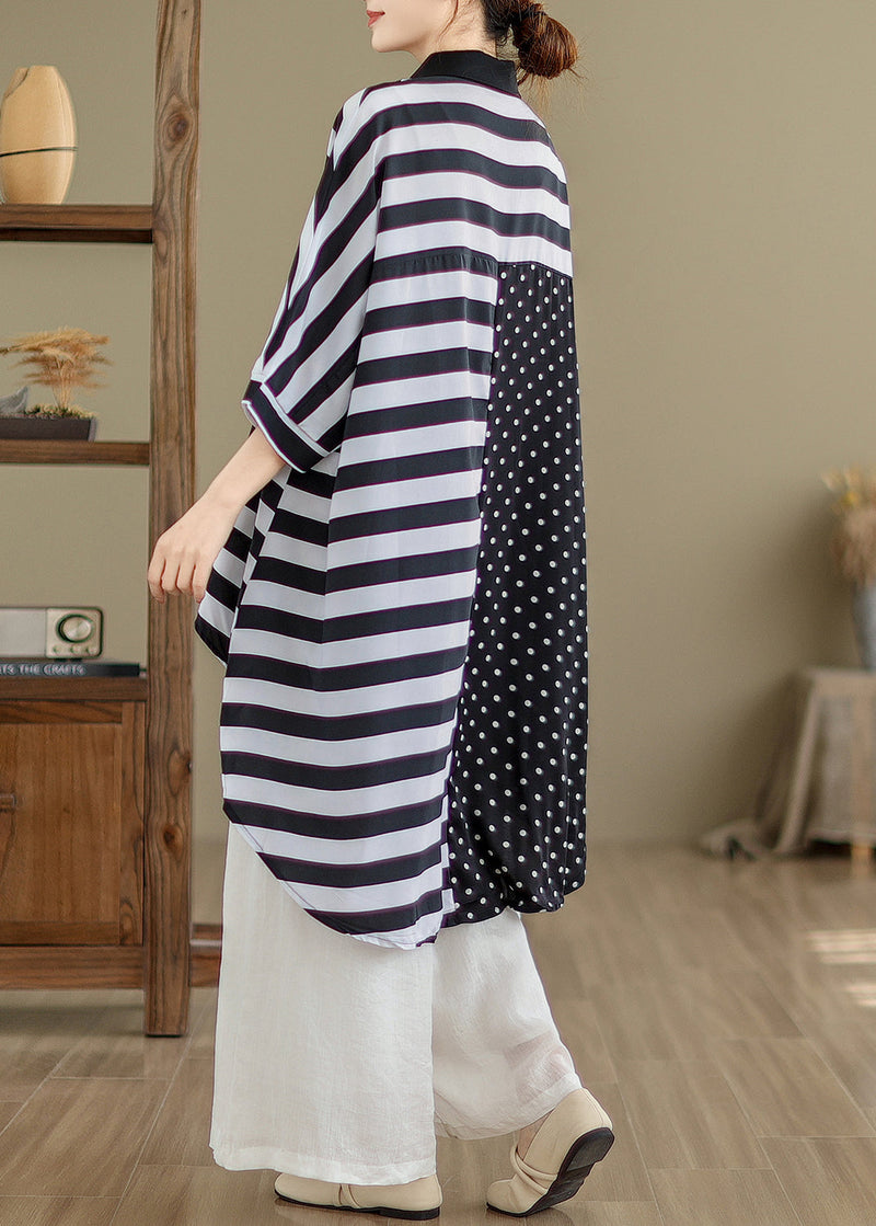 Black Peter Pan Collar Low High Design Cotton Shirt Summer