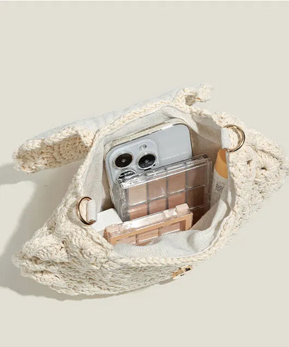 Beige Hollow Out Knit Cross-body Bag