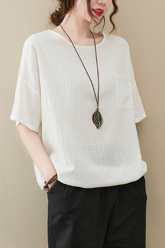 Summer Plaid Short Sleeve T-shirt Cotton Striped Tops