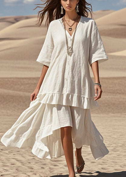 White Asymmetrical Patchwork Cotton Holiday Dress Summer
