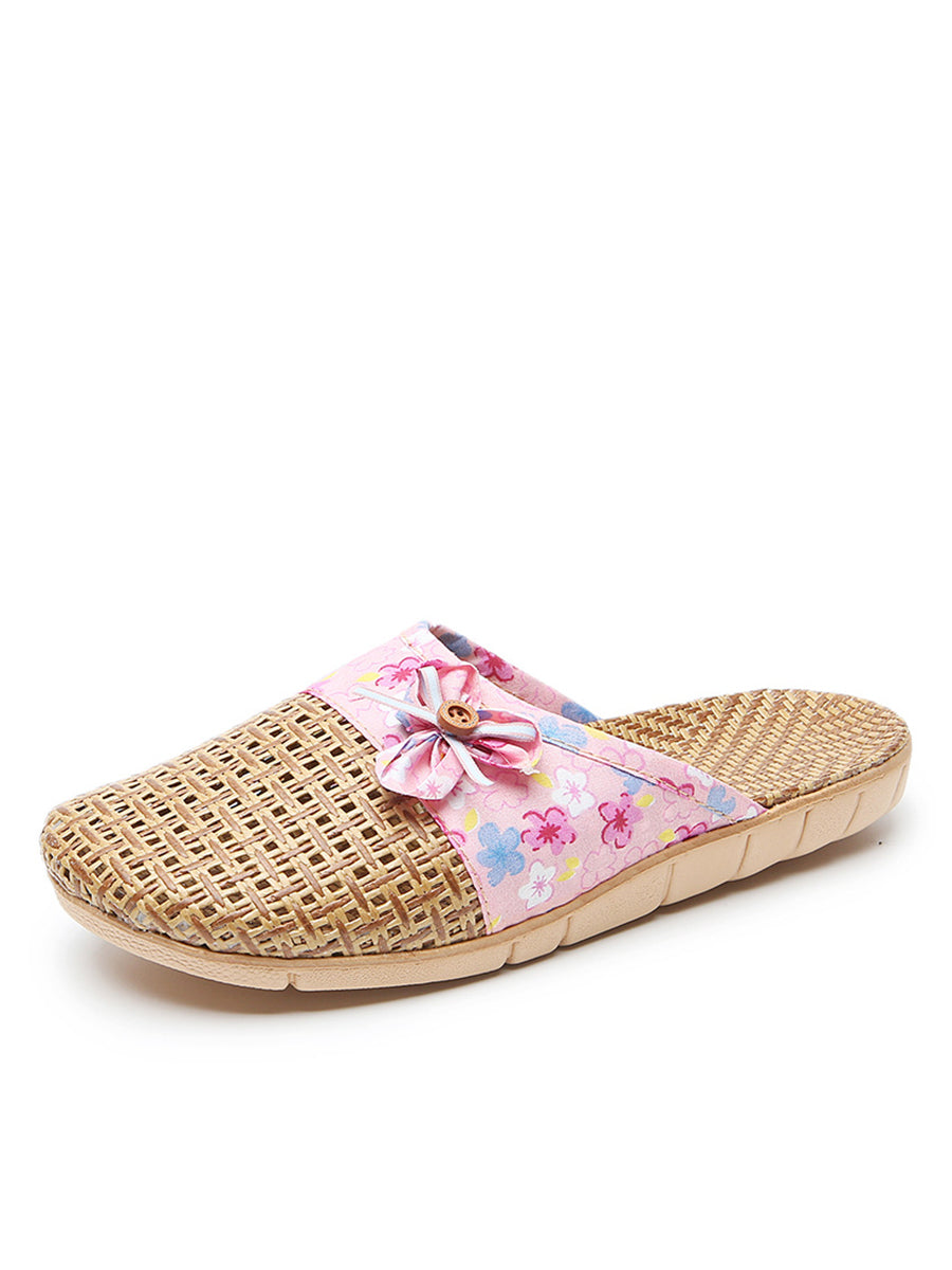Summer Bamboo Weaving Spliced Slippers