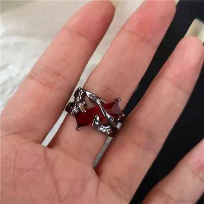 Dark Rebel Crimson Gem Cross Ring