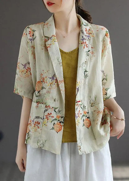 Yellow Peterpan Collar Button Print Fall Shirt Tops Half Sleeve