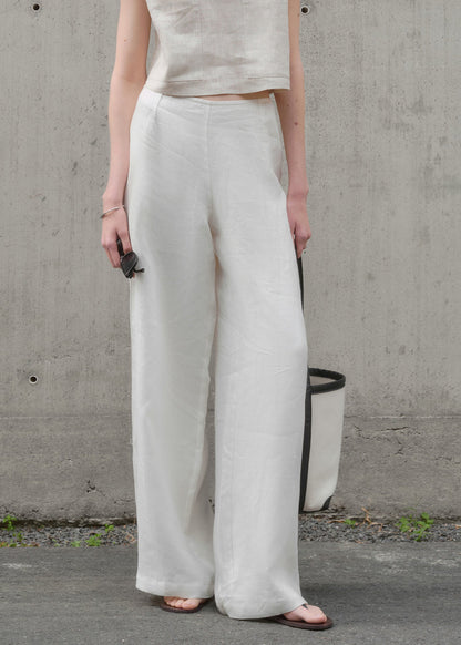 Simple Beige Versatile Linen Wide Leg Pants Summer