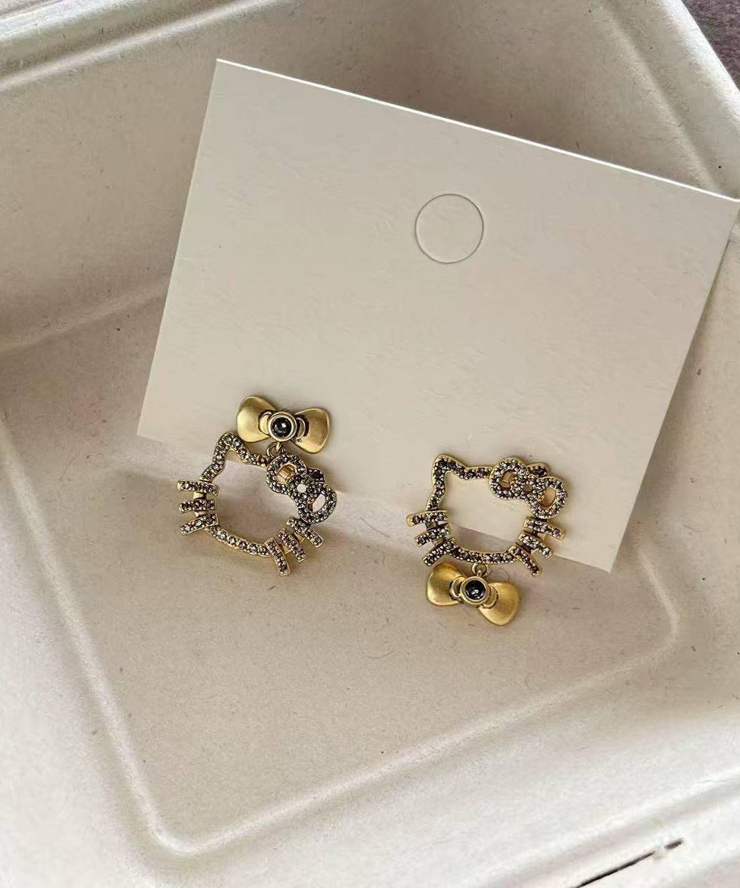 Boutique Gold Copper Zircon Kitty Cat Bow Stud Earrings