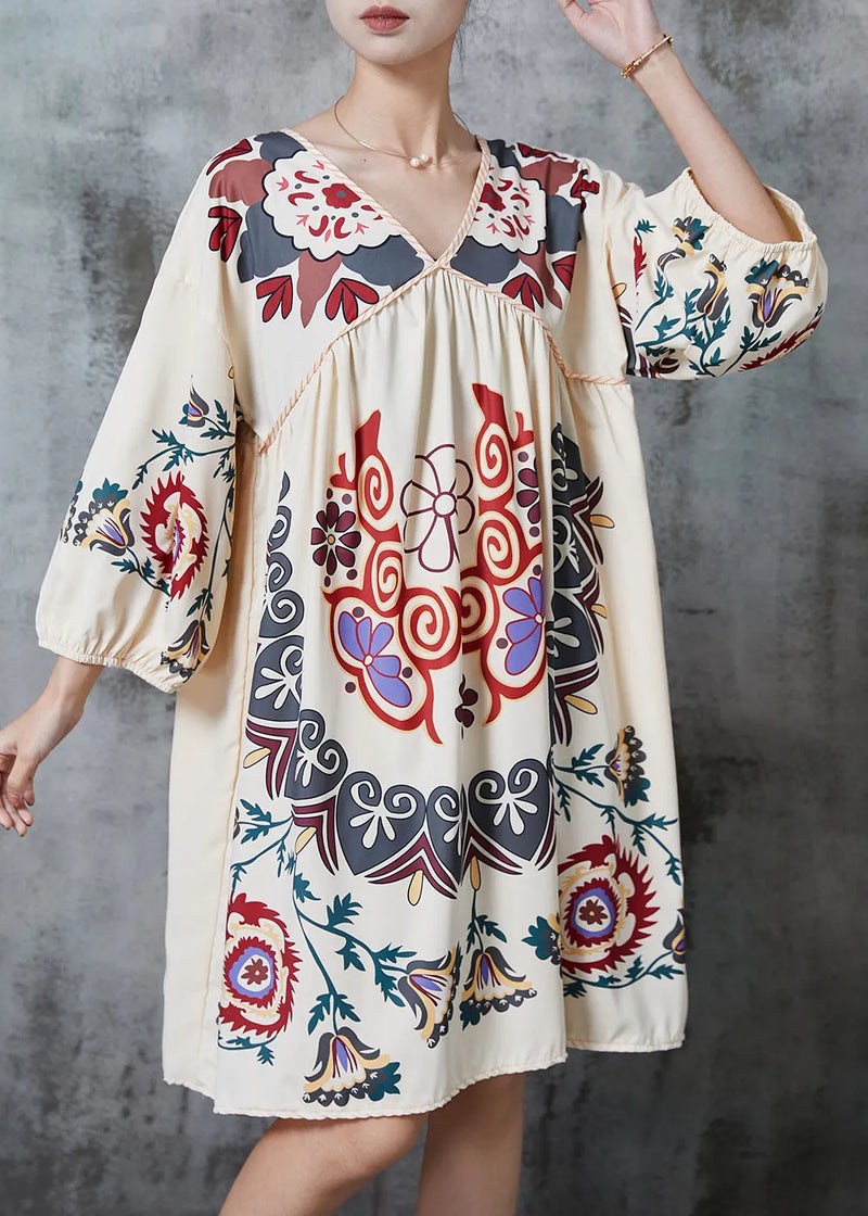 Khaki Oversized Print Cotton Vacation Dress Summer
