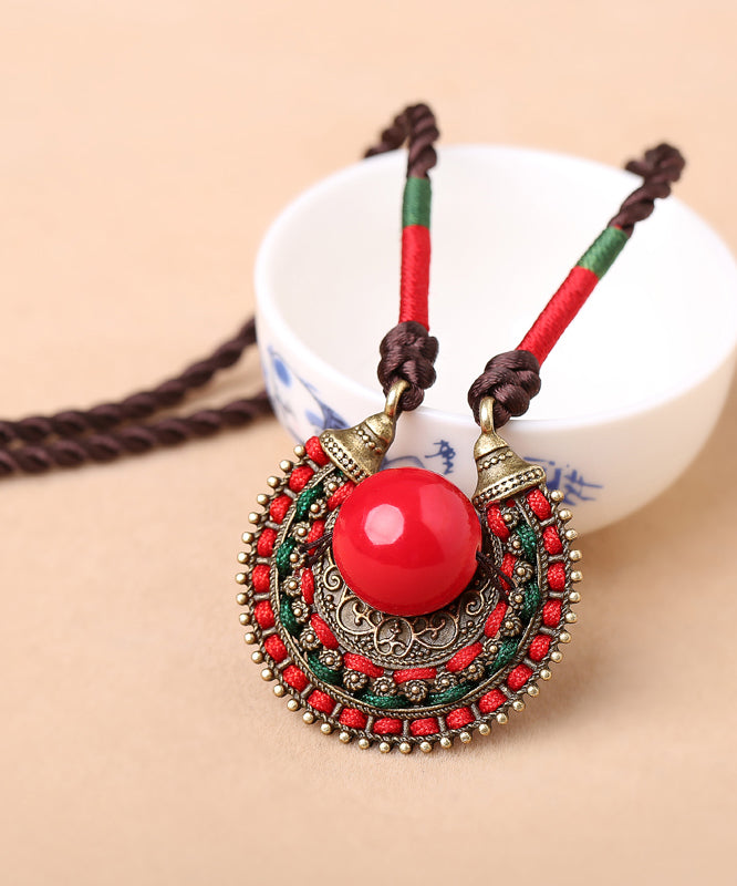 Alloy Gem Stone Hand Knitting Pendant Necklace