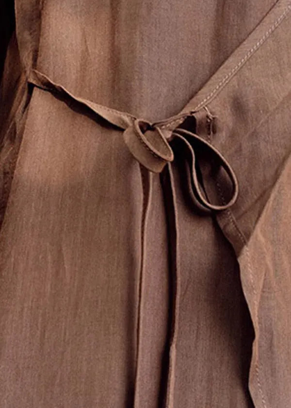 Brown Cotton Upf 50+ Long Cardigan Asymmetrical Long Sleeve