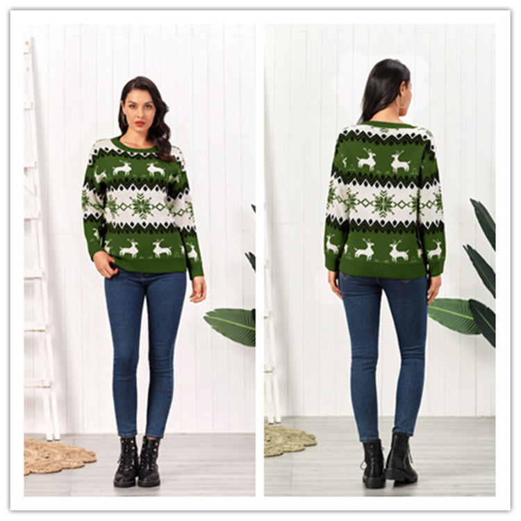 Turtleneck Sweater Women's Knit Christmas Sweater with Reindeer