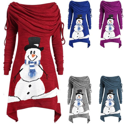 Women's Casual Christmas Dress with Off-Shoulder Design and Snowman Motif