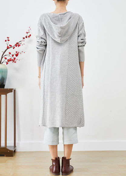 Grey Hooded Oversized Knit Cardigans Spring