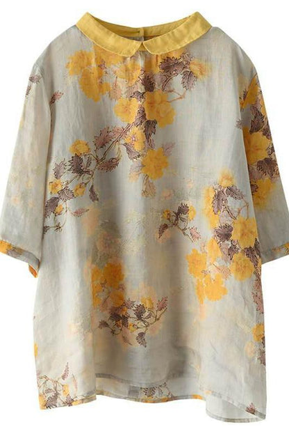 Linen Print Breasted Shirt