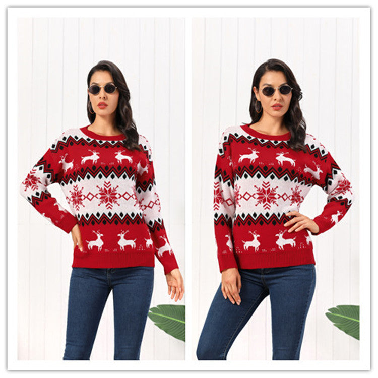 Turtleneck Sweater Women's Knit Christmas Sweater with Reindeer