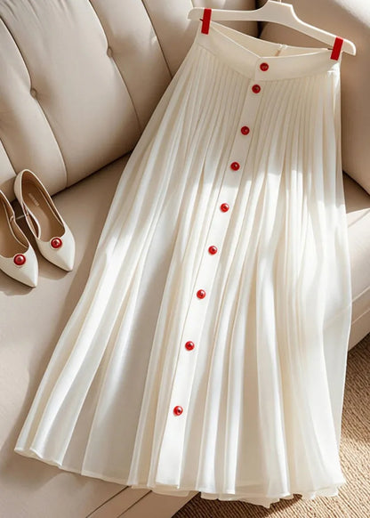Art White High Waist Pleated Skirt Summer
