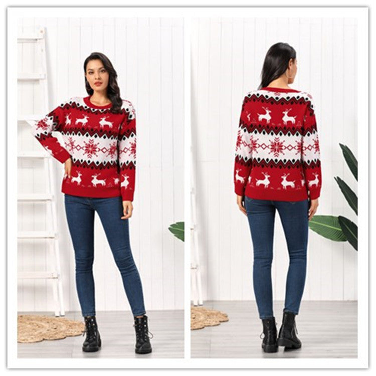 Turtleneck Sweater Women's Knit Christmas Sweater with Reindeer