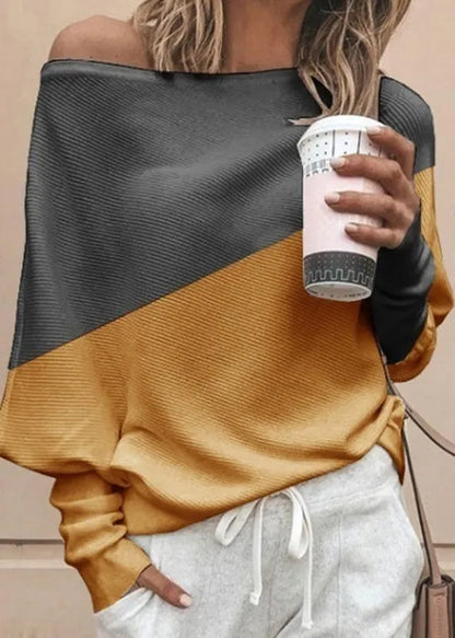 Green O Neck Patchwork Cotton Tops Batwing Sleeve